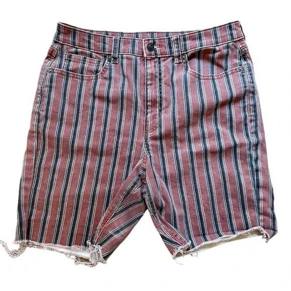 American Eagle Striped Skinny Cut Off Jean Shorts Multicolored High Rise Sz 8 - Picture 1 of 9